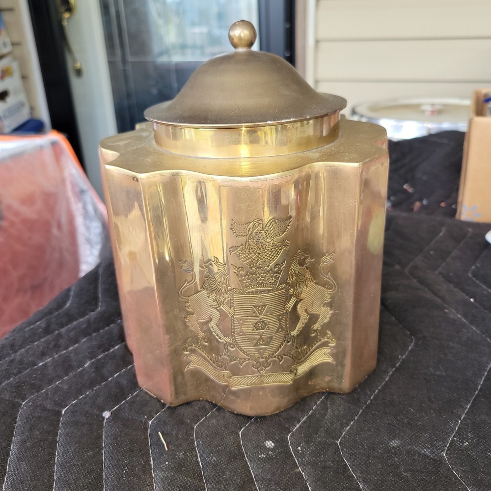 Moroccan Brass Tea Caddy Canister Lid Vintage Morocco Tobacco Jar